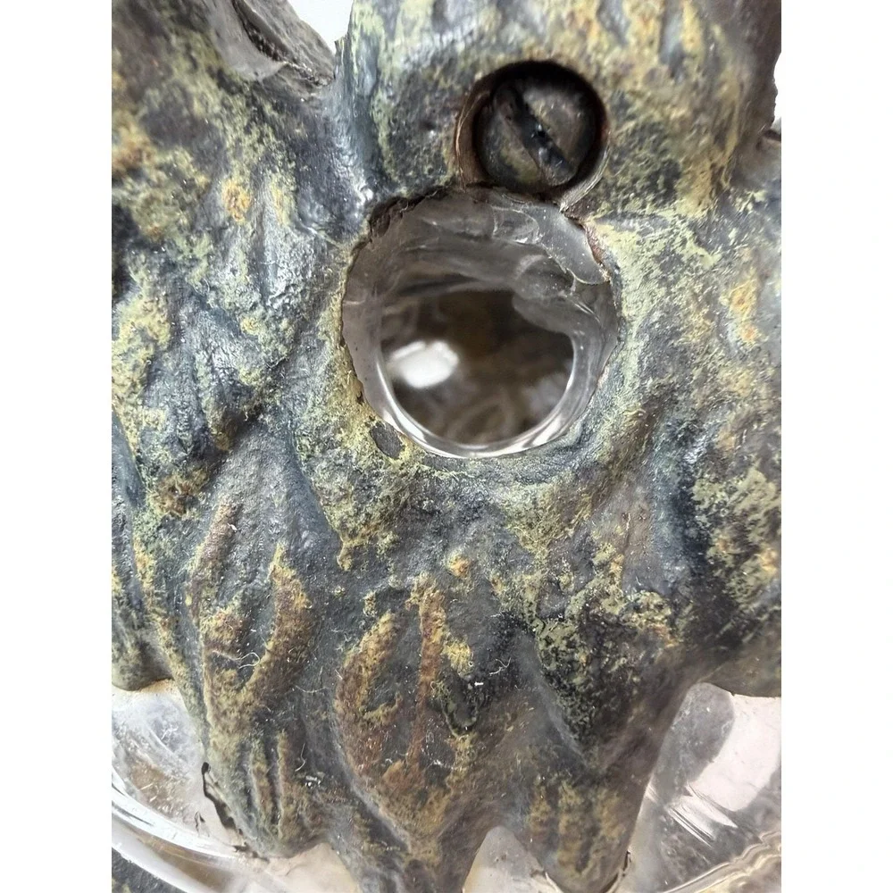 Cast Iron Owl Candle‎ Holder Garden Lantern Vintage Decor Blown Glass READ